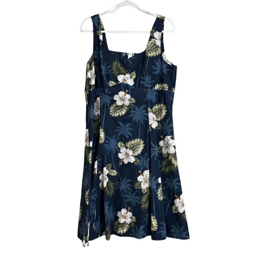 Pacific Legend Dress Women XL Blue Hawaiian‎ Tropical Print Sleeveless Midi